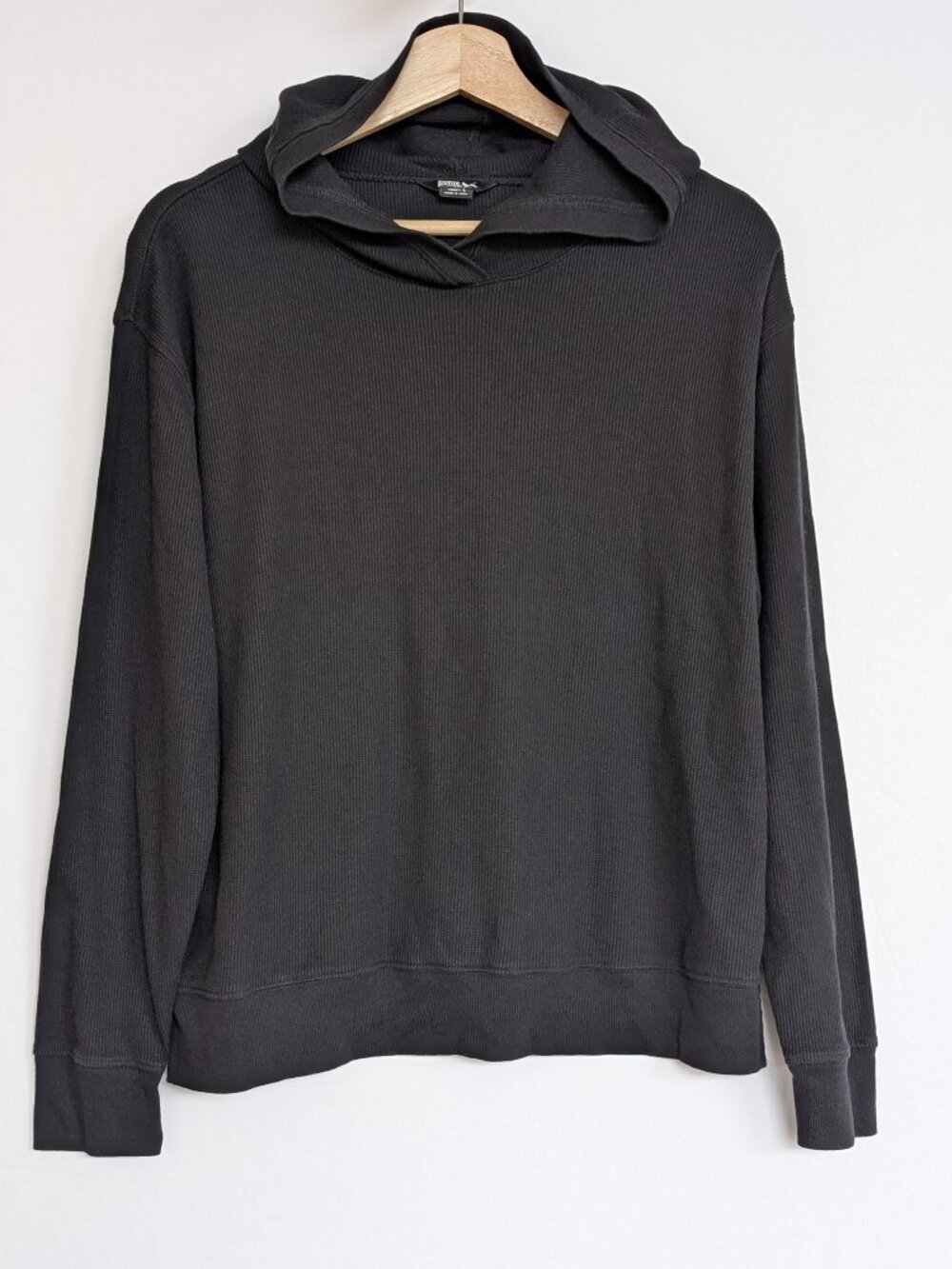 Eddie Bauer Women's L Thermal Waffle-knit pullover hoodie Black Basic Outdoor